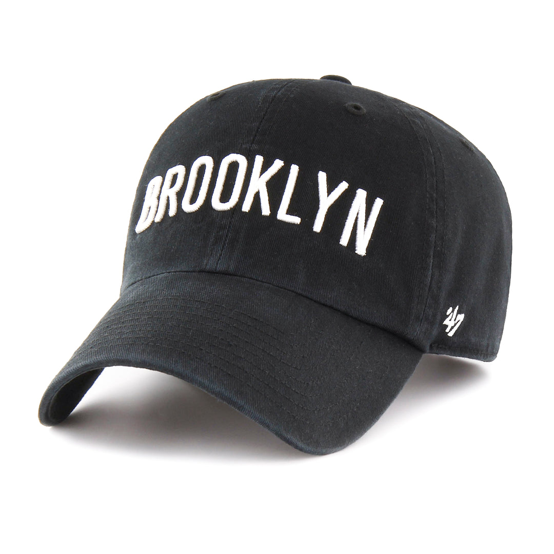 Brooklyn Nets 47 Brand Black Wordmark Clean Up Adjustable Dad Hat