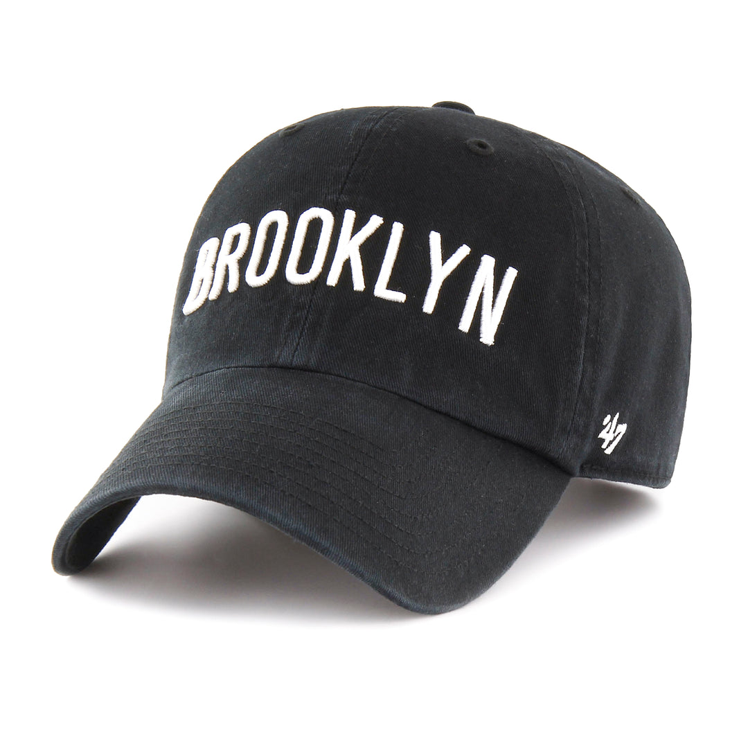 Brooklyn Nets 47 Black Black Core Wordmark Clean Up Adjustable Hat