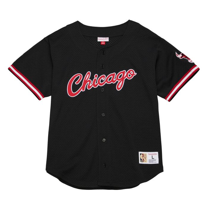 Chicago Bulls Mitchell & Ness Black Jersey On The Clock Mesh Button Front