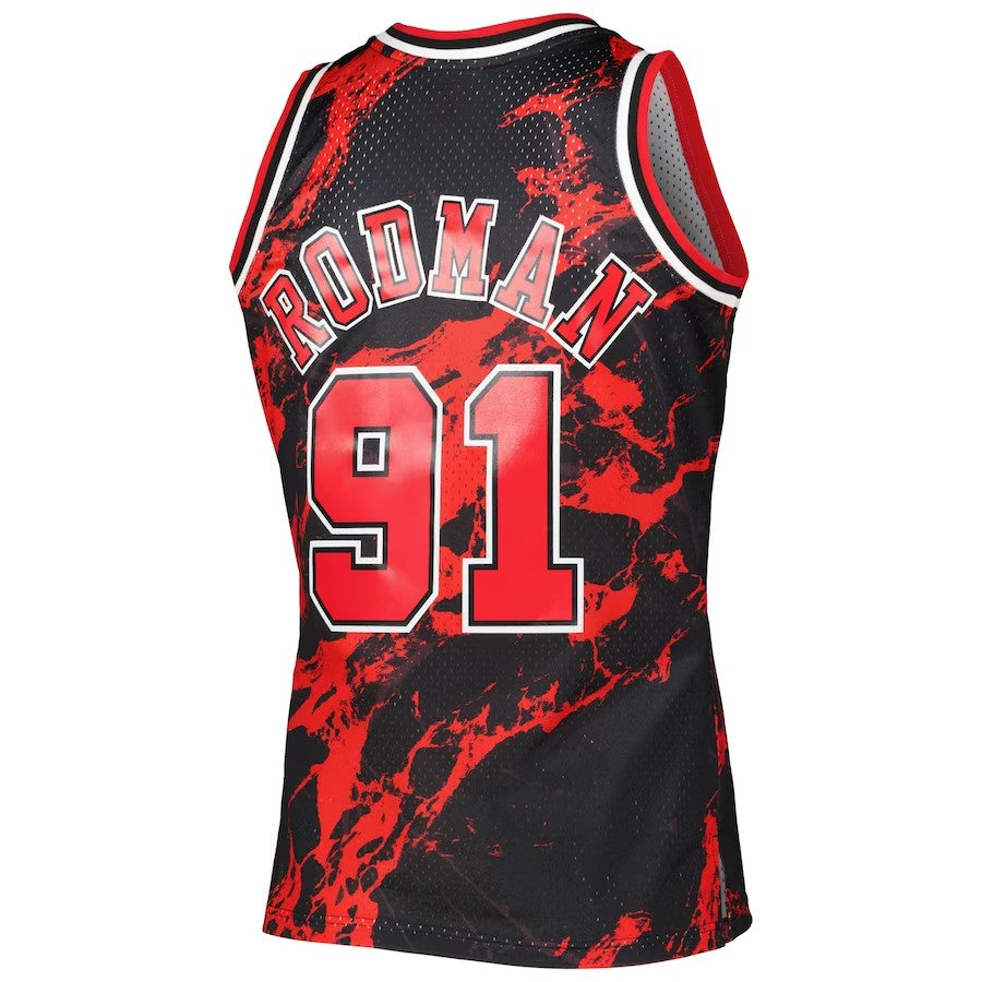 Chicago Bulls Mitchell & Ness Dennis Rodman #91  Black 1995/96 Hardwood Classics Marble Swingman Jersey