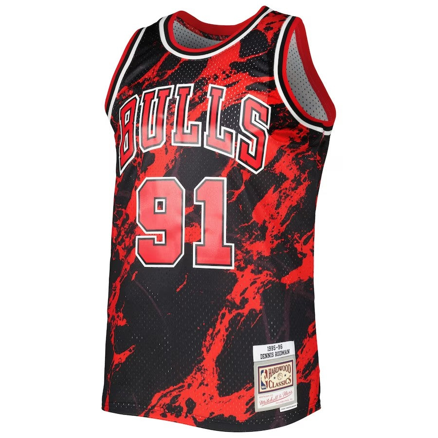 Chicago Bulls Mitchell & Ness Dennis Rodman #91  Black 1995/96 Hardwood Classics Marble Swingman Jersey