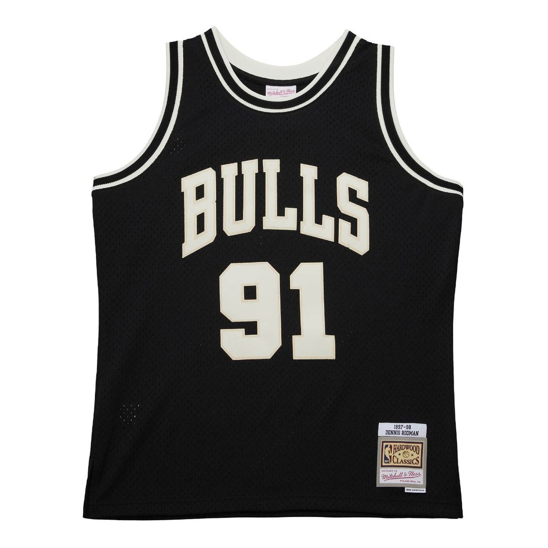 Chicago Bulls Mitchell & Ness NBA Off Court Black Cream 1997-98 Dennis Rodman #91 Swingman Jersey