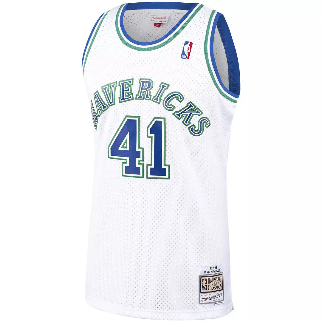 Dallas Mavericks Mitchell & Ness Dirk Nowitzki #41 White 1998-99 Hardwood Classics Swingman Jersey