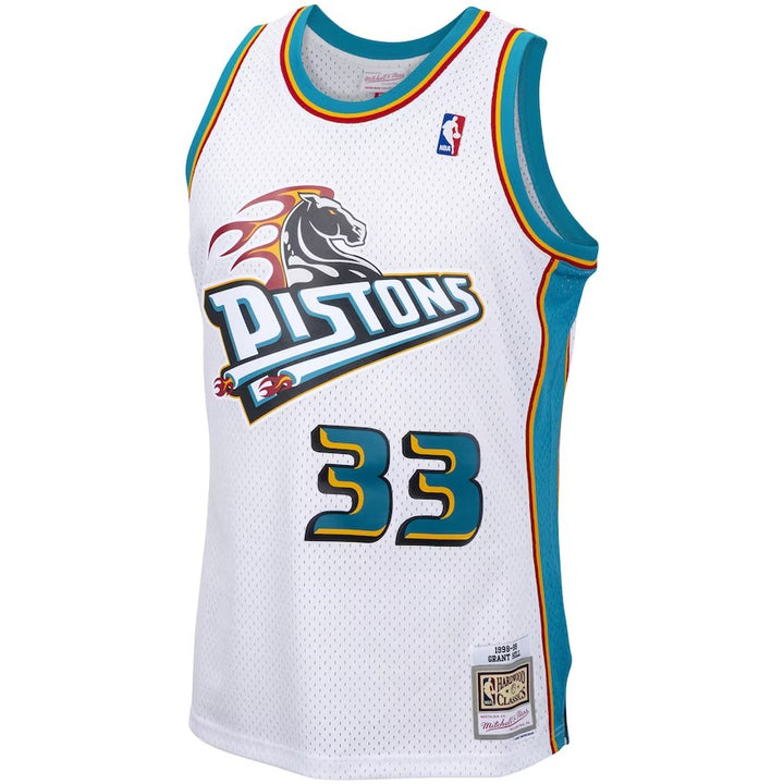 Detroit Pistons Mitchell & Ness Grant Hill #33 White 1998-99 Hardwood Classics Player Swingman Jersey