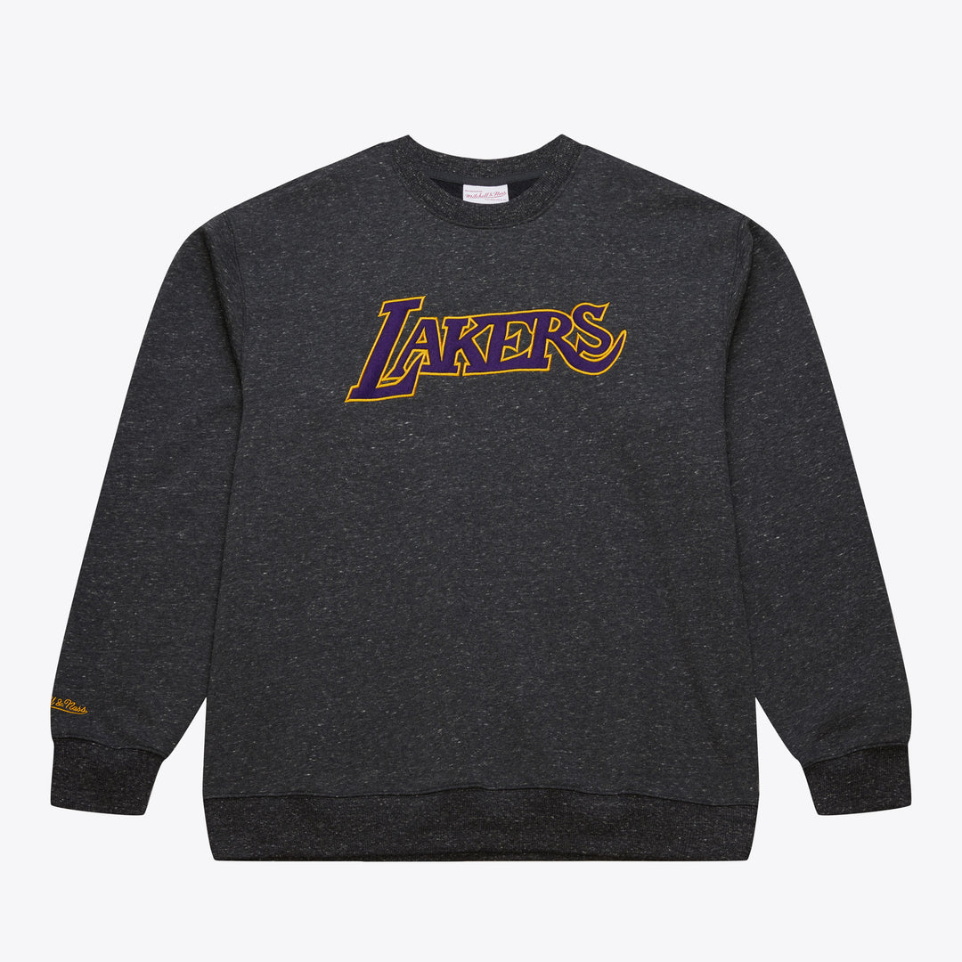 Los Angeles Lakers Mitchell & Ness Black Black Out Collection Snow Washed Vintage Logo Pullover Sweatshirt