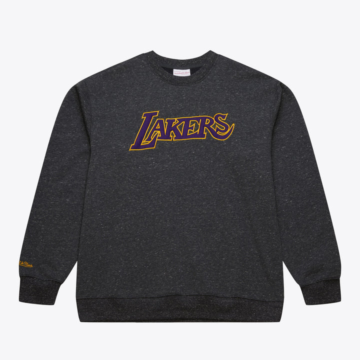 Los Angeles Lakers Mitchell & Ness Black Black Out Collection Snow Washed Vintage Logo Pullover Sweatshirt