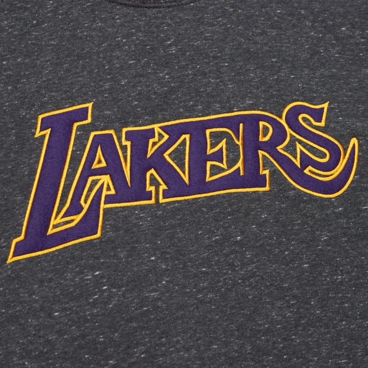 Los Angeles Lakers Mitchell & Ness Black Black Out Collection Snow Washed Vintage Logo Pullover Sweatshirt