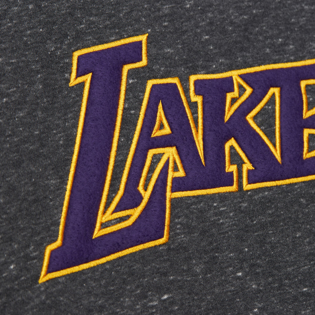 Los Angeles Lakers Mitchell & Ness Black Black Out Collection Snow Washed Vintage Logo Pullover Sweatshirt
