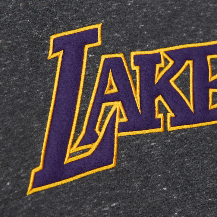 Los Angeles Lakers Mitchell & Ness Black Black Out Collection Snow Washed Vintage Logo Pullover Sweatshirt