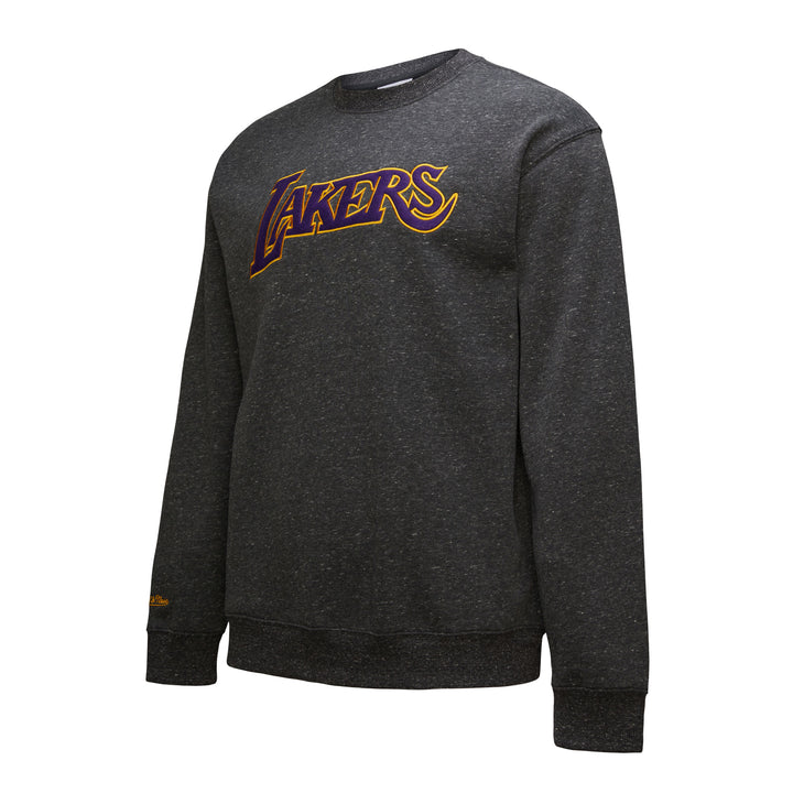 Los Angeles Lakers Mitchell & Ness Black Black Out Collection Snow Washed Vintage Logo Pullover Sweatshirt
