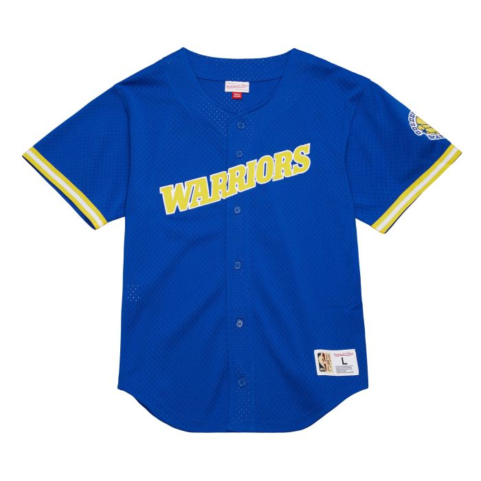 Golden State Warriors Mitchell & Ness Royal Jersey On The Clock Mesh Button Front