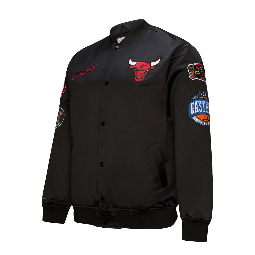 Chicago Bulls Mitchell & Ness Hardwood Classics Blackout Collection Satin Full-Zip Jacket - Black