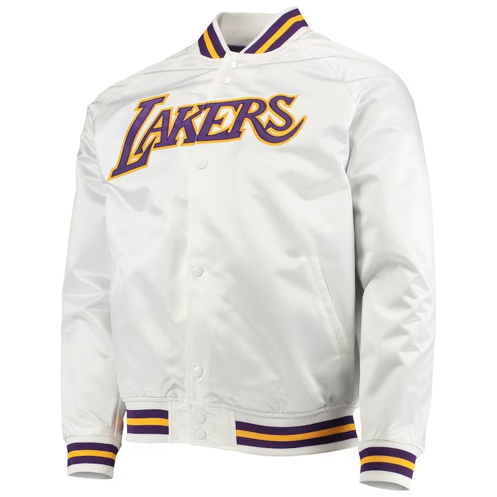 Los Angeles Lakers Mitchell & Ness White Hardwood Classics Satin Full-Snap Raglan Jacket