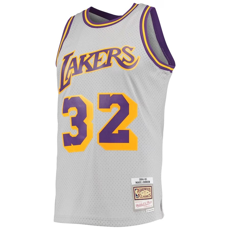 Los Angeles Lakers Mitchell & Ness Magic Johnson #32 Gray 1984-85 Hardwood Classics Reload 2.0 Throwback Swingman Jersey