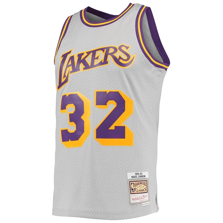 Los Angeles Lakers Mitchell & Ness Magic Johnson #32 Gray 1984-85 Hardwood Classics Reload 2.0 Throwback Swingman Jersey