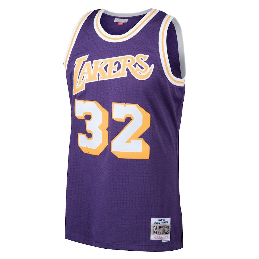 Los Angeles Lakers Mitchell & Ness Magic Johnson #32 1984-85 Road Swingman Jersey - Purple