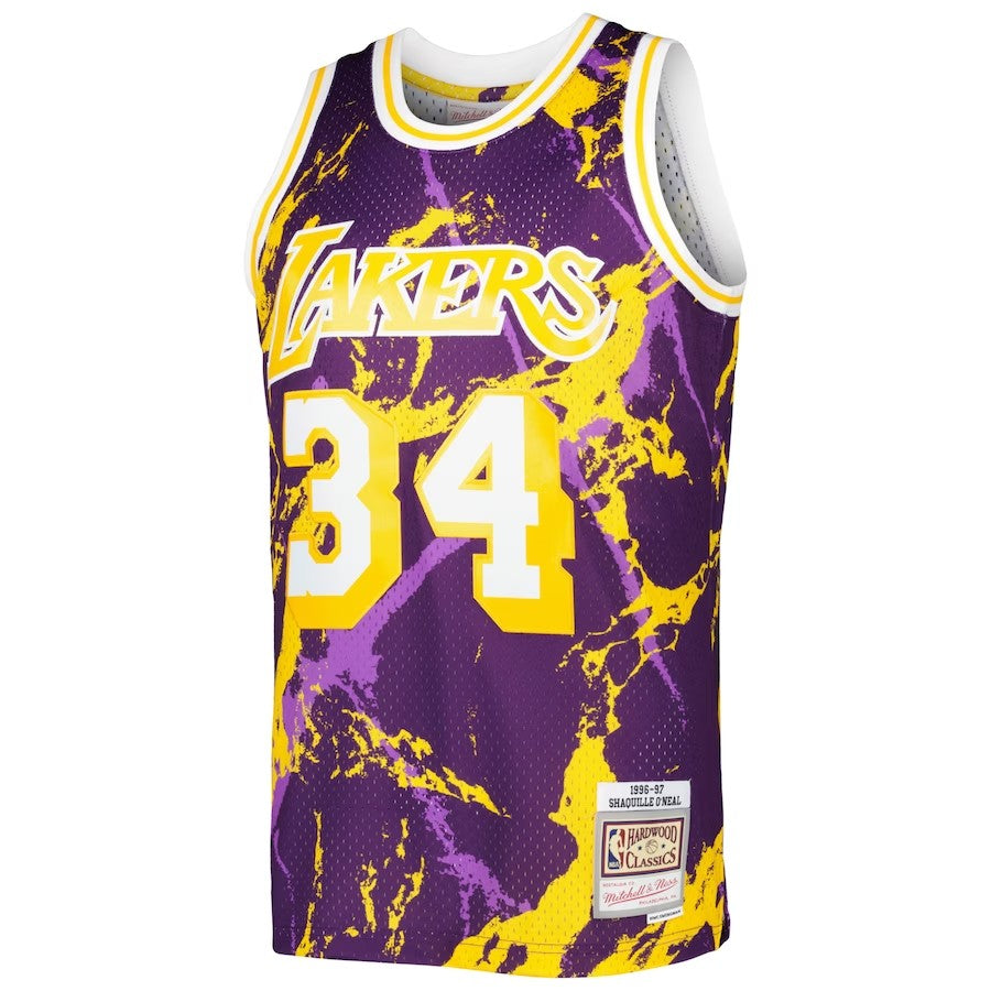 Los Angeles Lakers Mitchell & Ness Shaquille O'Neal #34 Purple 1996/97 Hardwood Classics Marble Swingman Jersey