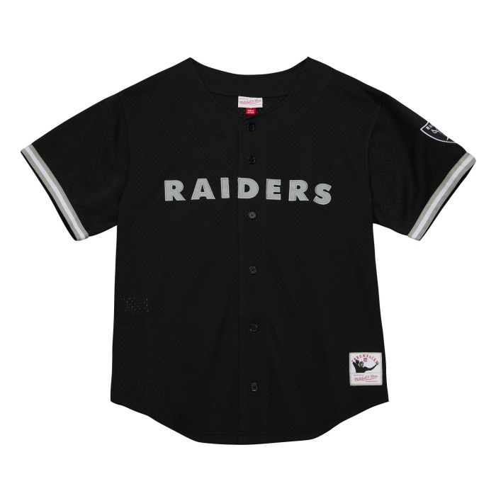 Raiders Mitchell & Ness Black Jersey On The Clock Mesh Button Front