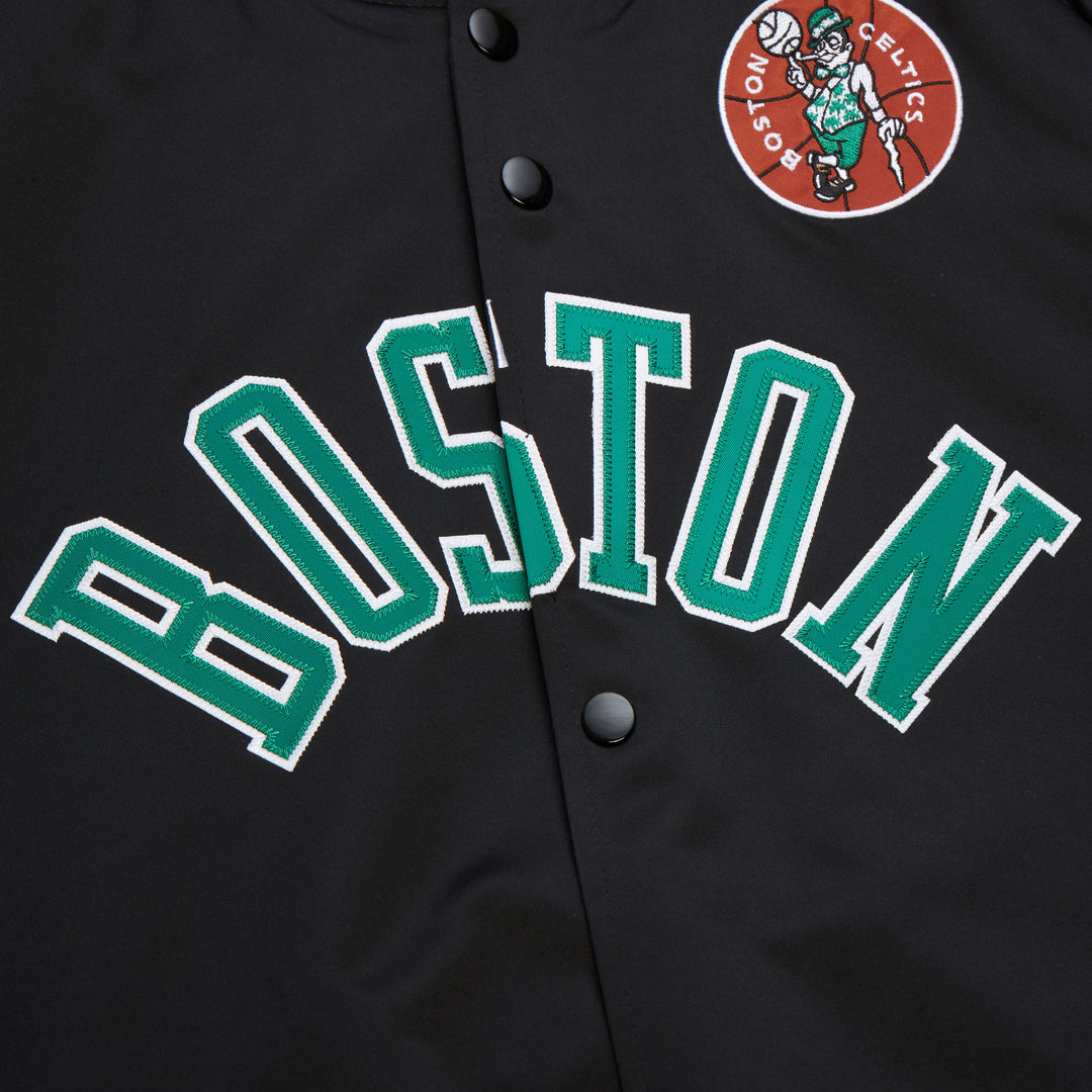 Boston Celtics Mitchell & Ness Men's Black Hardwood Classics Wordmark Lightweight Satin Raglan Jacket