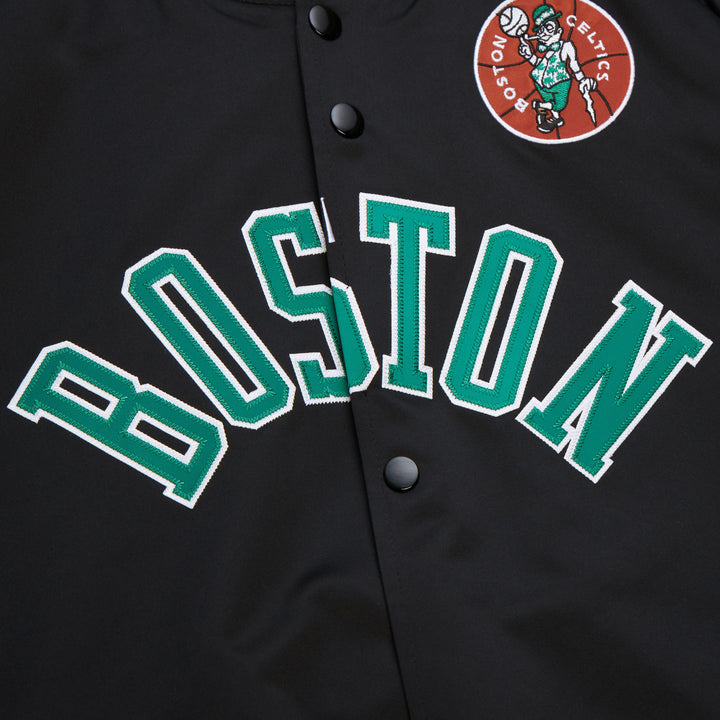 Boston Celtics Mitchell & Ness Men's Black Hardwood Classics Wordmark Lightweight Satin Raglan Jacket