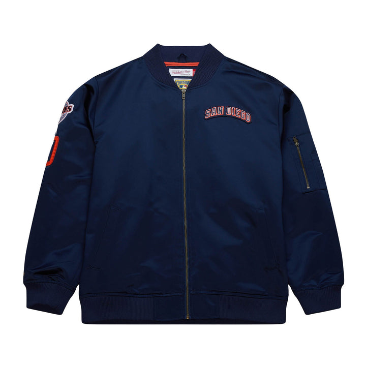 San Diego Padres Mitchell & Ness Men's Navy Lightweight Satin Vintage Logo Full-Zip Bomber Jacket