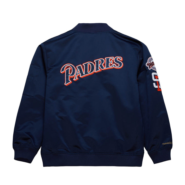 San Diego Padres Mitchell & Ness Men's Navy Lightweight Satin Vintage Logo Full-Zip Bomber Jacket