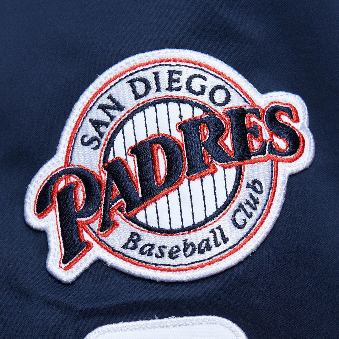 San Diego Padres Mitchell & Ness Men's Navy Lightweight Satin Vintage Logo Full-Zip Bomber Jacket