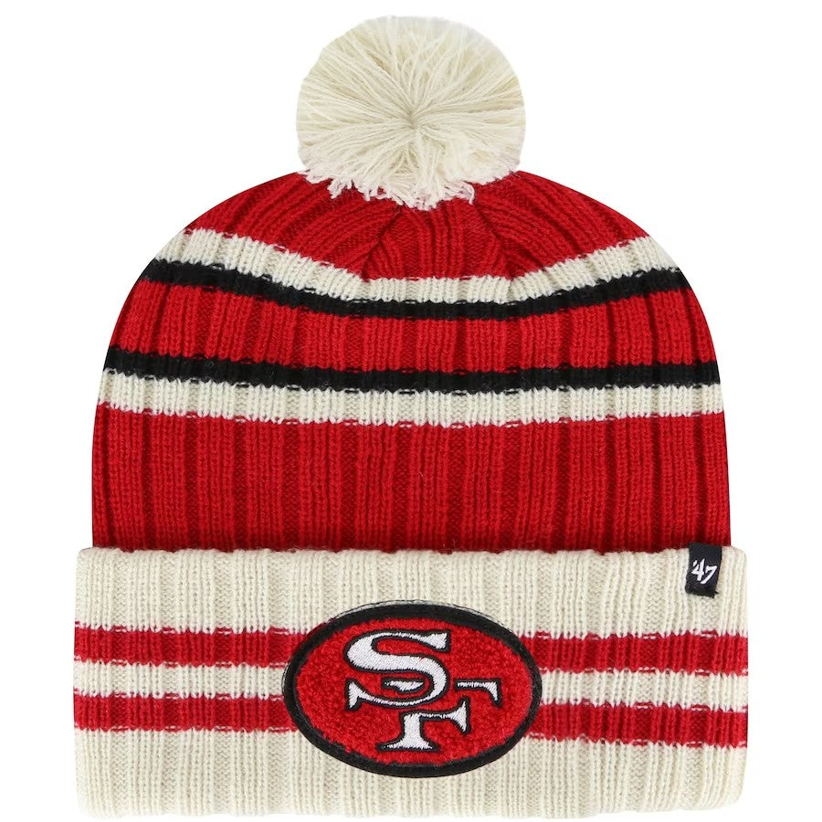 San Francisco 49ers 47 Brand Scarlet Cream Legacy No Huddle Cuffed Knit Hat with Pom