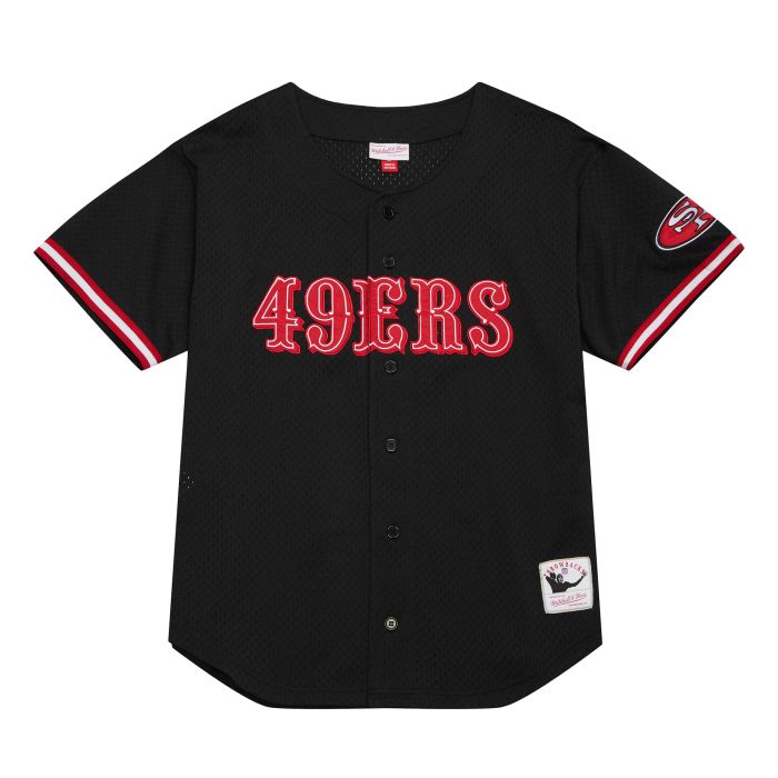 San Francisco 49ers Mitchell & Ness Black Jersey On The Clock Mesh Button Front
