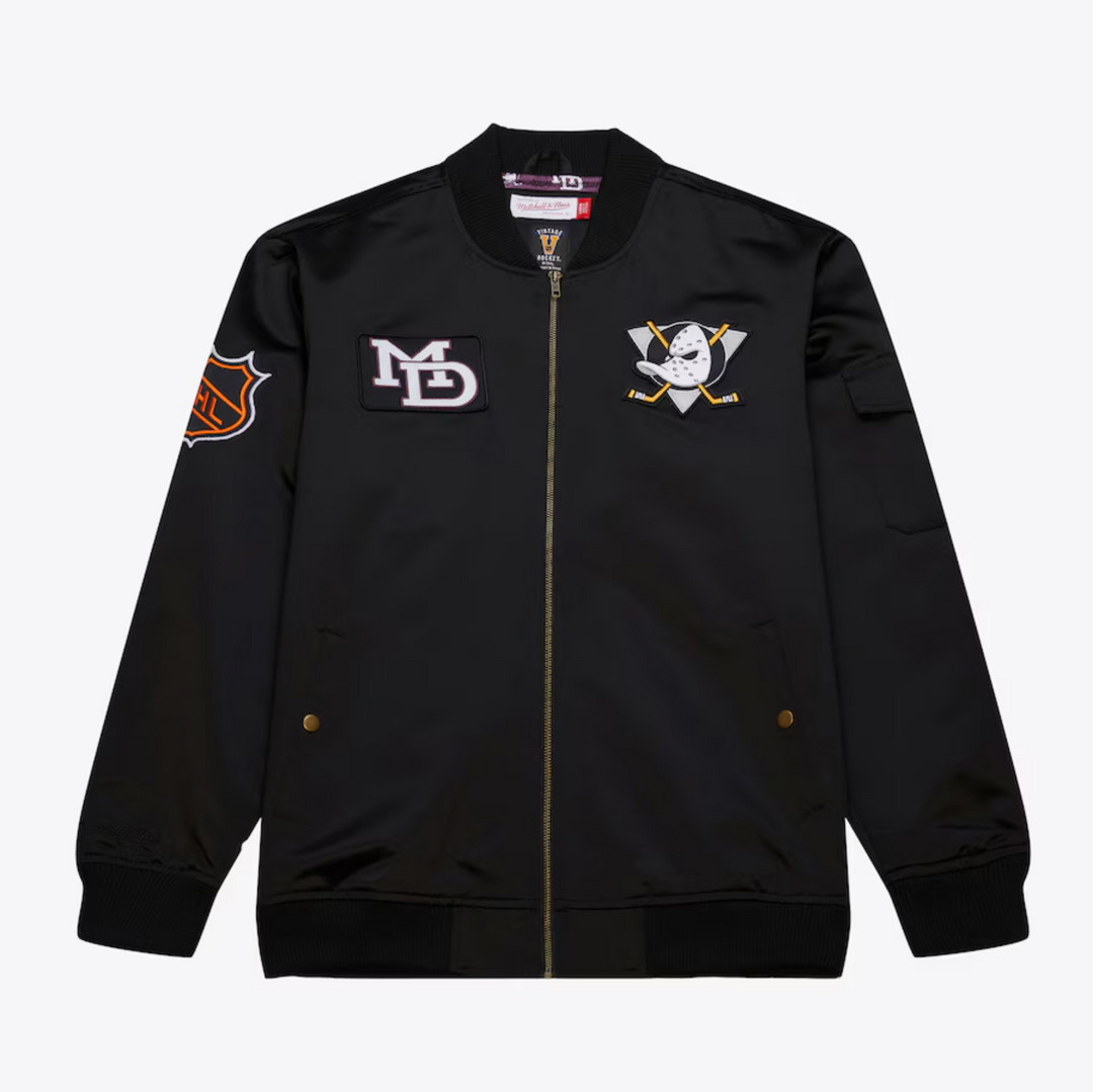 Anaheim Ducks Mitchell & Ness Satin Bomber Vintage Full-Zip Jacket Men's Black