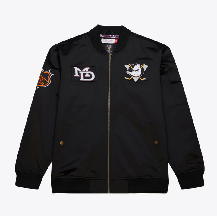 Anaheim Ducks Mitchell & Ness Satin Bomber Vintage Full-Zip Jacket Men's Black