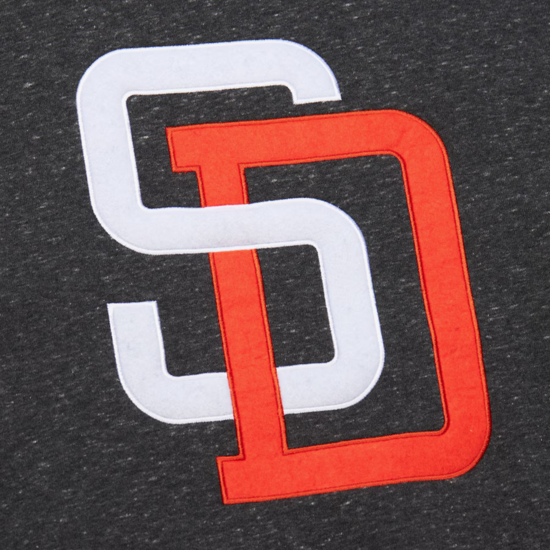 San Diego Padres Mitchell & Ness MLB Black Out Snow Washed Fleece Crew Vintage Logo Padres