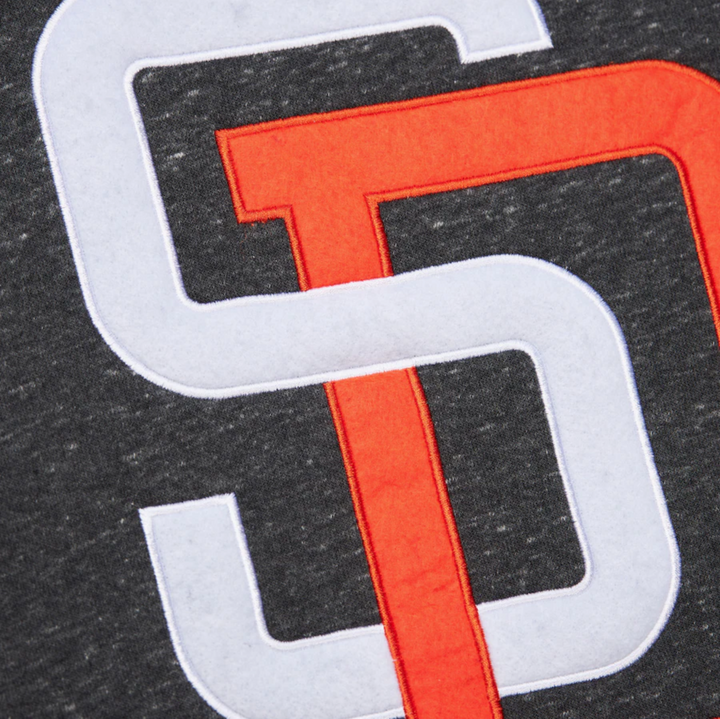 San Diego Padres Mitchell & Ness MLB Black Out Snow Washed Fleece Crew Vintage Logo Padres