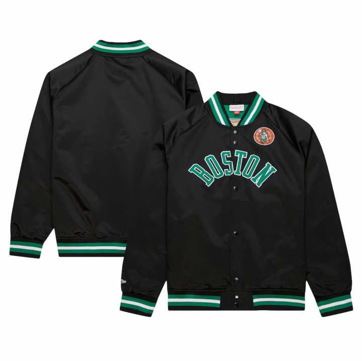 Boston Celtics Mitchell & Ness Men's Black Hardwood Classics Wordmark Lightweight Satin Raglan Jacket