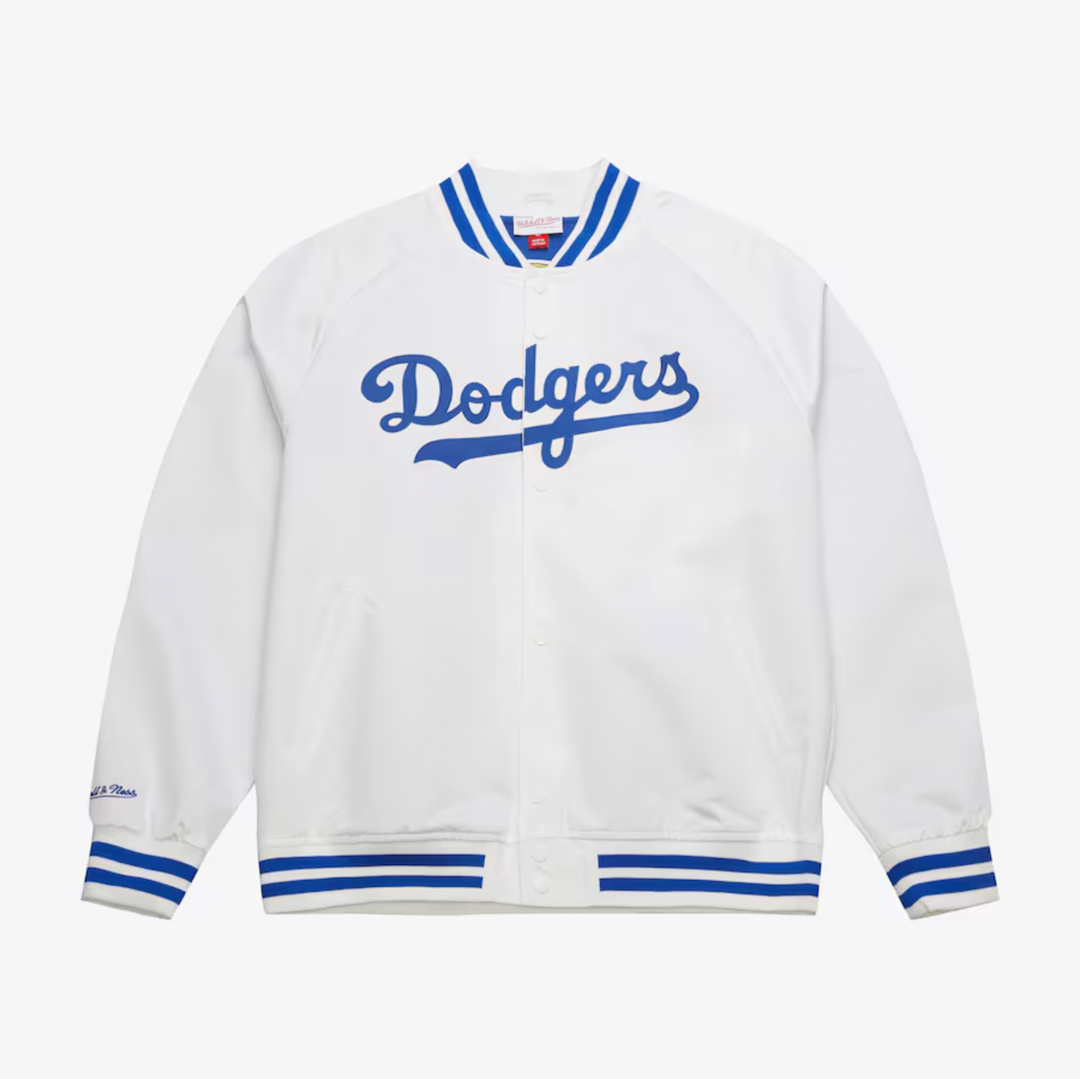 Men's White Los Angeles Dodgers Mitchell & Ness Cooperstown Collection Lightweight Satin Full-Snap Jacket