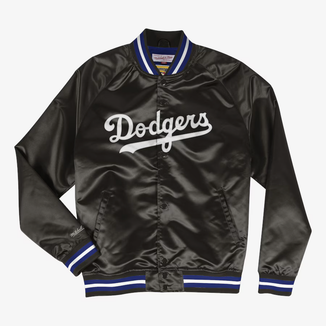 Men's Black Los Angeles Dodgers Mitchell & Ness Cooperstown Collection Lightweight Satin Full-Snap Jacket