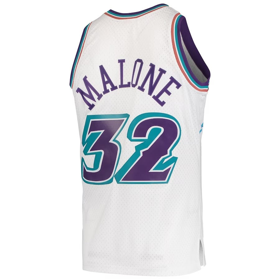 Utah Jazz Mitchell & Ness Karl Malone #32 White Hardwood Classics Swingman 1996-97 Jersey