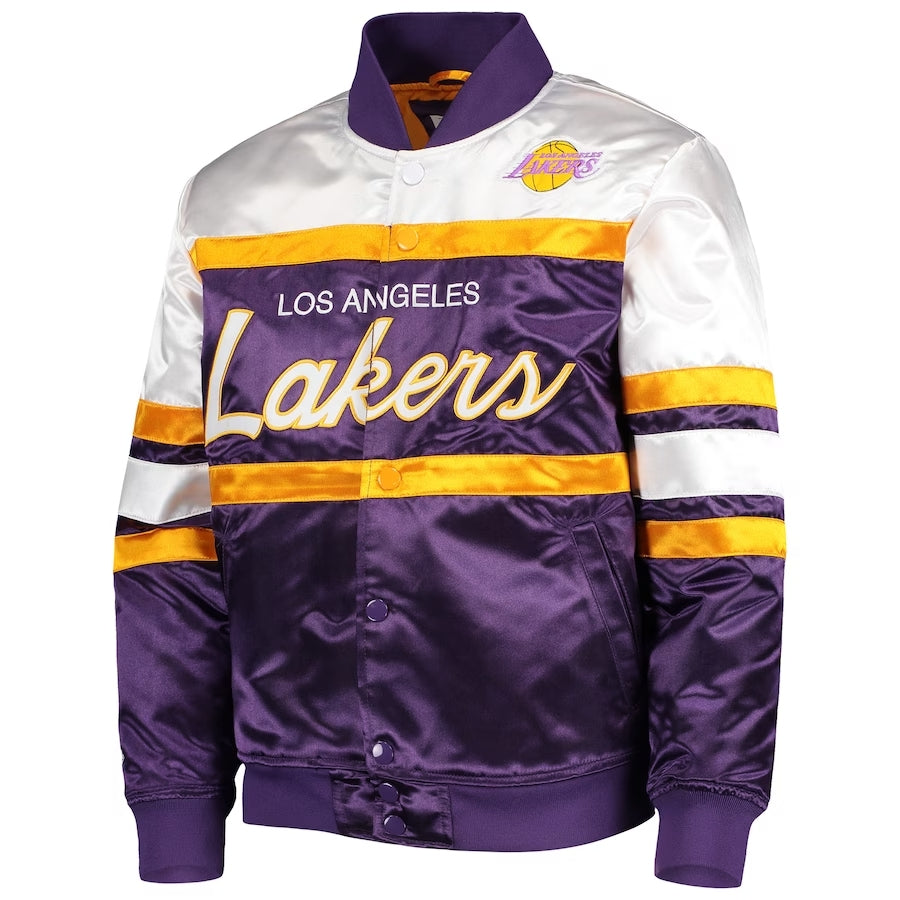 Youth Los Angeles Lakers Mitchell & Ness Purple Hardwood Classics Satin Full-Snap Jacket