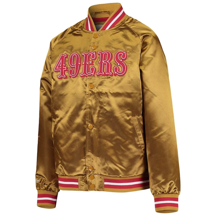 Youth San Francisco 49ers Mitchell & Ness Gold Lightweight Satin Raglan Full-Snap Jacket