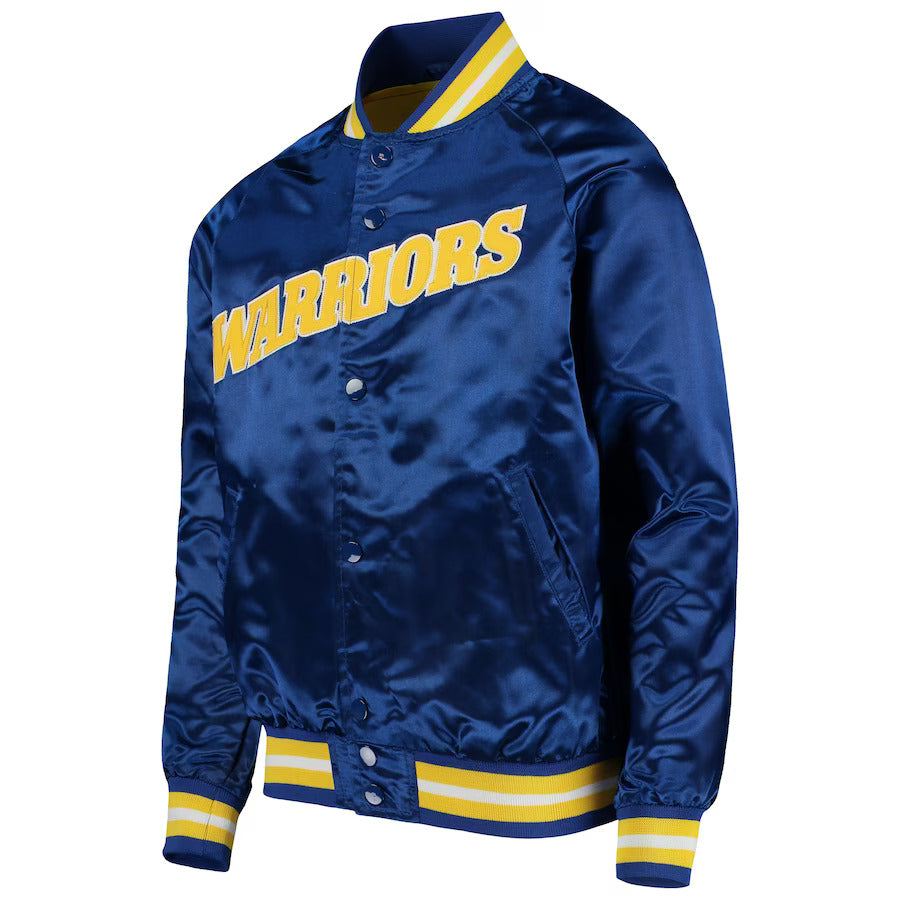 Youth Golden State Warriors Mitchell & Ness Royal Hardwood Classics Satin Full-Snap Jacket