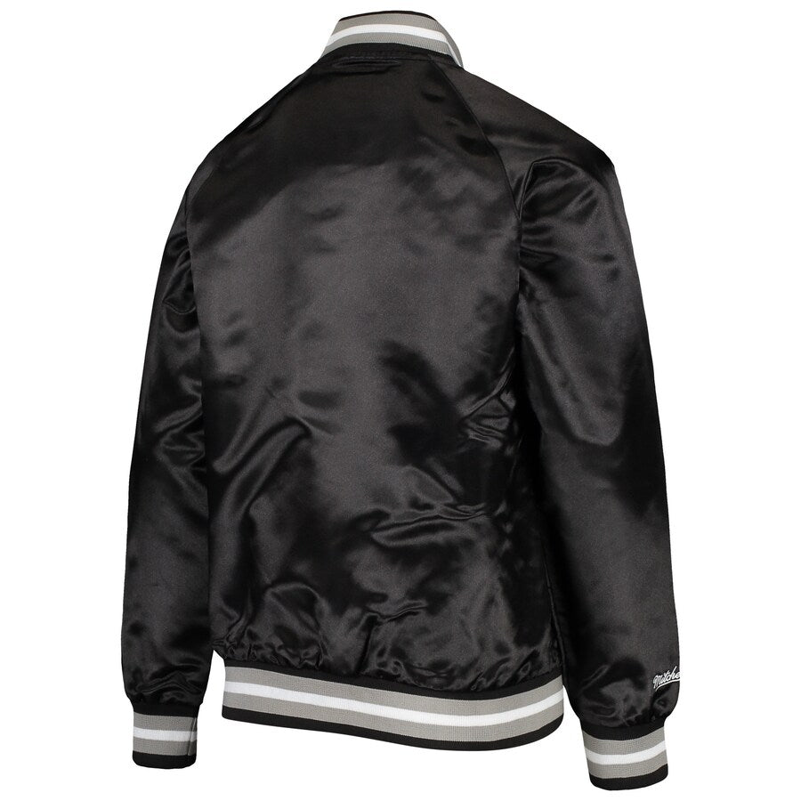 Youth Las Vegas Raiders Mitchell & Ness Black Lightweight Satin Raglan Full-Snap Jacket