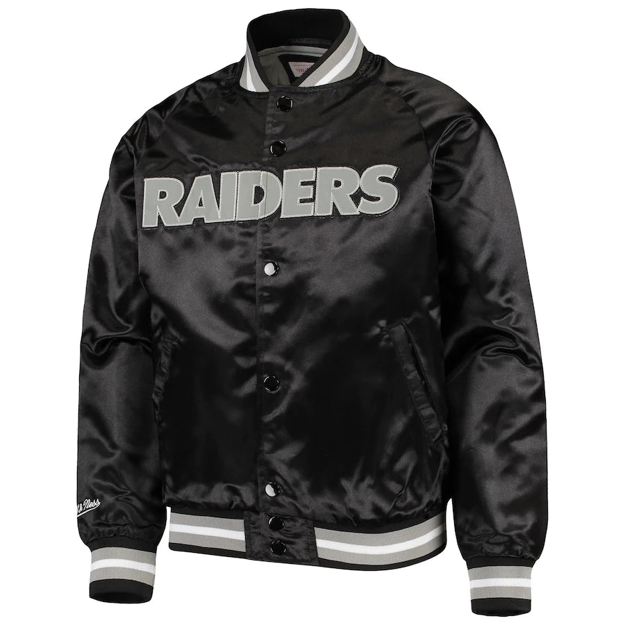 Youth Las Vegas Raiders Mitchell & Ness Black Lightweight Satin Raglan Full-Snap Jacket