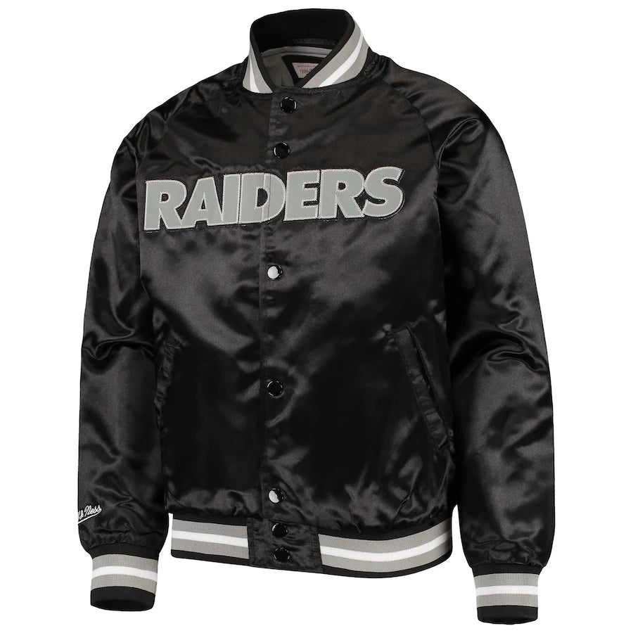 Youth Las Vegas Raiders Mitchell & Ness Black Lightweight Satin Full-Snap Jacket