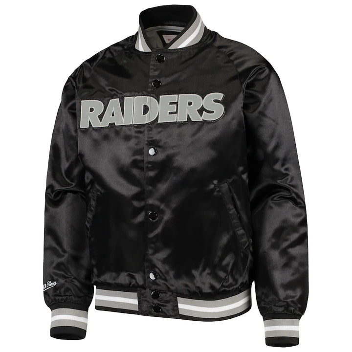 Youth Las Vegas Raiders Mitchell & Ness Black Lightweight Satin Full-Snap Jacket