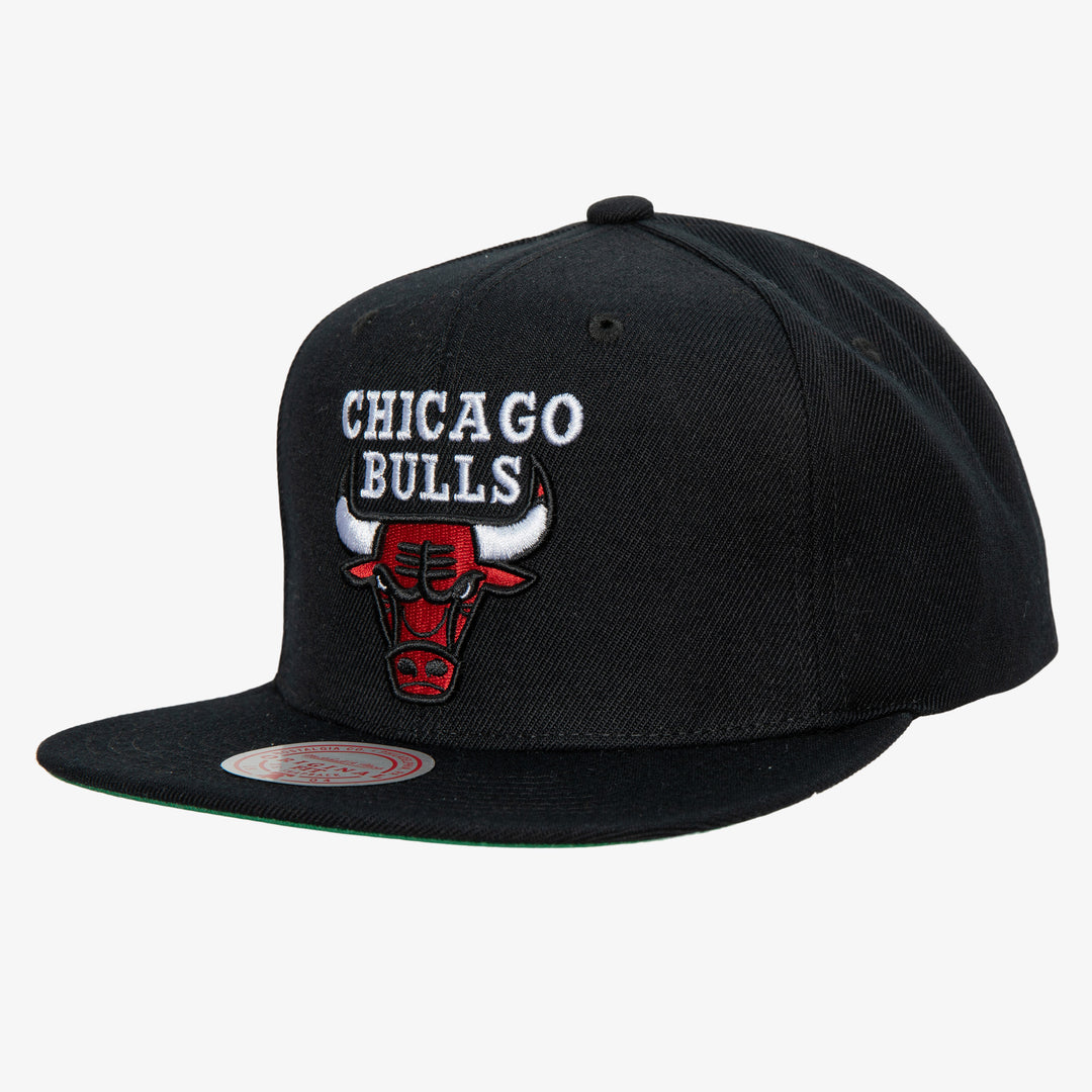 Chicago Bulls Mitchell & Ness HWC Chicago Bulls NBA Top Spot Snapback Hat Adjustable Cap - Black - 1998 NBA Finals Side Patch - Hardwood Classics