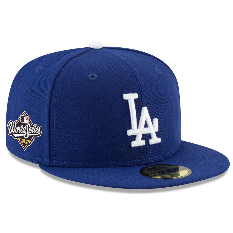Blue baseball cap with white logo on a white background la dodgers world series hat fitted