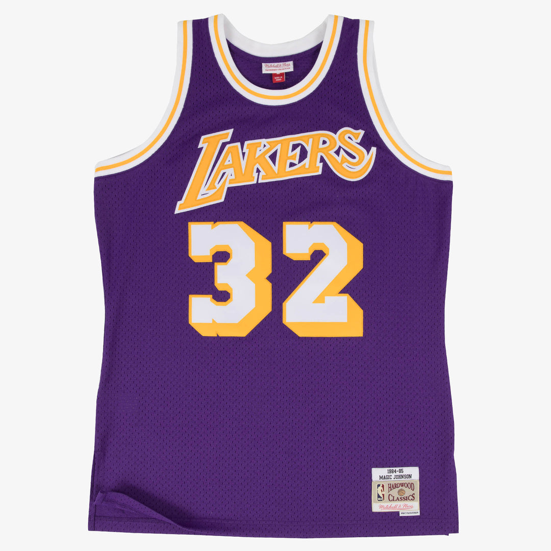 Los Angeles Lakers Mitchell & Ness Magic Johnson #32 1984-85 Road Swingman Jersey - Purple