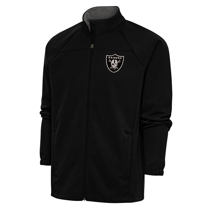 Las Vegas Raiders Antigua Links Full-Zip Golf Jacket - Black Metallic Logo