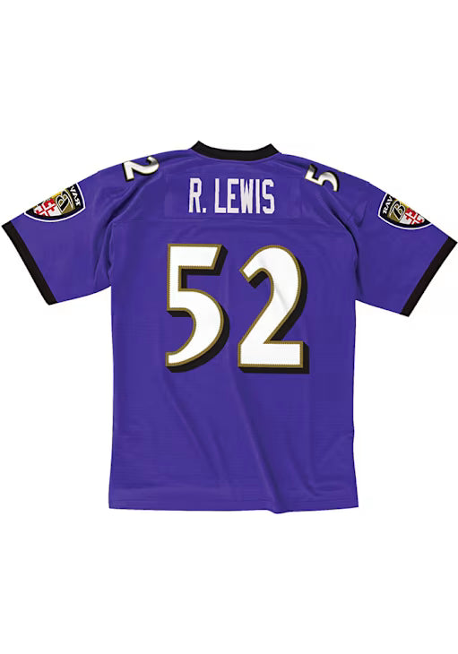 Purple sports jersey with number 52 and name R. Lewis on a white background
