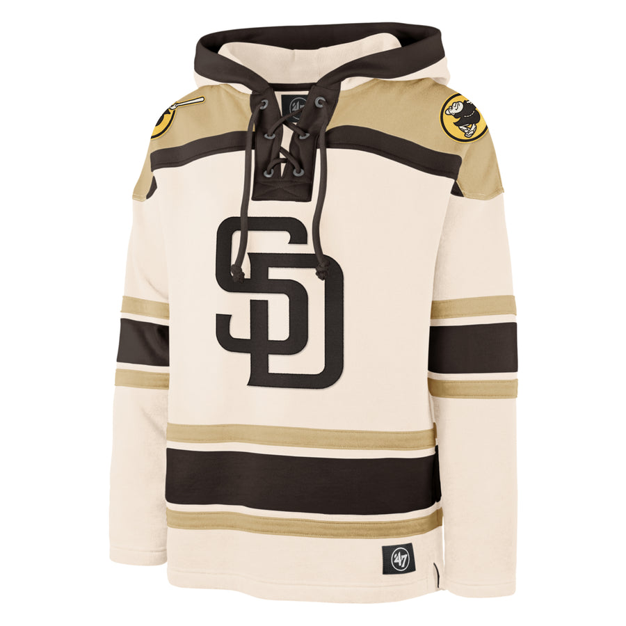 San Diego Padres '47 Brand Cream Superior Lacer Hoodie front view